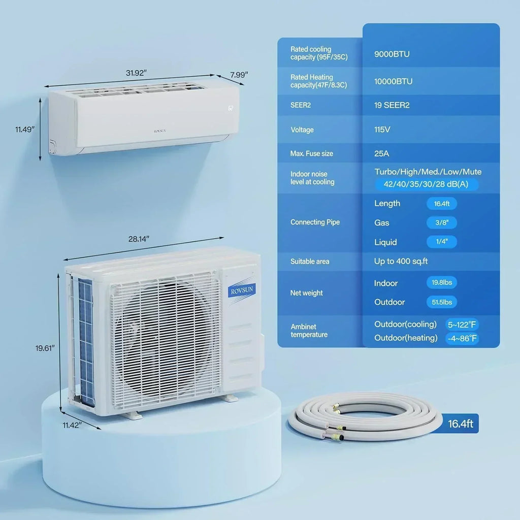 ROVSUN 9000 BTU Wifi Enabled Mini Split Air Conditioner Heater Inverter 19 SEER2 Energy Saving