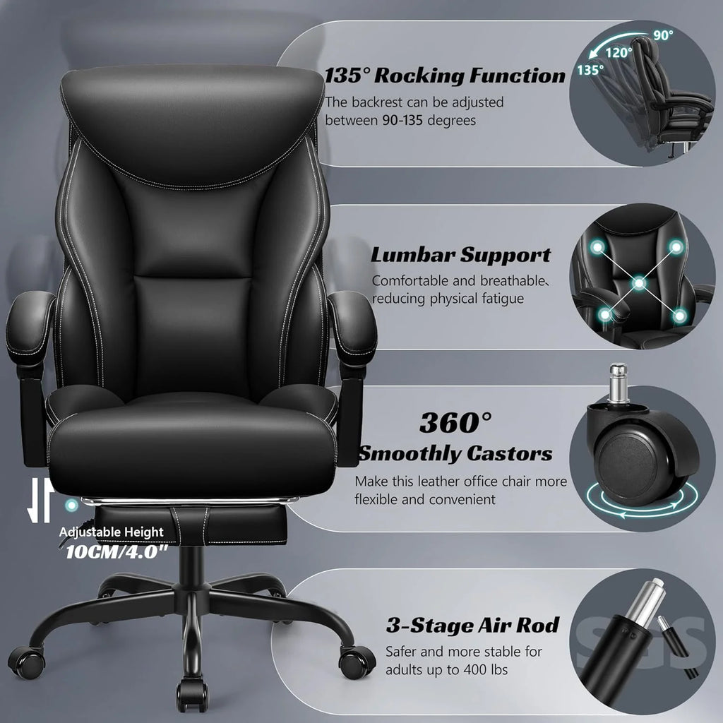 Office Chair Large High-Foot Computer Desk Chair, Breathable Leather Chair Lumbar Support Rotating Computer Chair