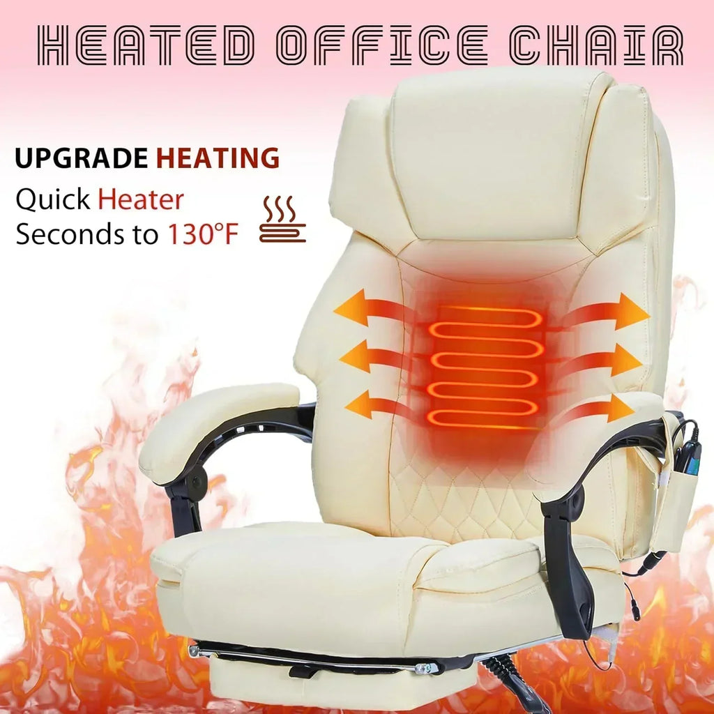 Massage Office Chair with Footrest 6 Point Vibration and Heating Home Office Desk Chair
