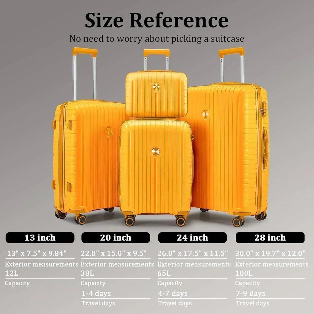 5-piece PP hardshell lightweight travel carry-on luggage set with dual spinner wheels