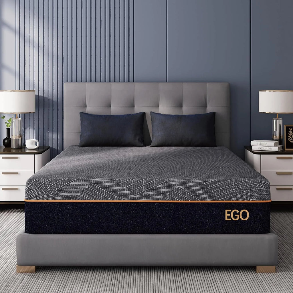 MLILY EGOHOME 14 Inch Queen Memory Foam Mattress for Back Pain, Cooling Copper Gel Bed in a Box, Foam Made in USA, CertiPUR-US Certified, Therapeutic Medium Firm, 60x80x14 Black