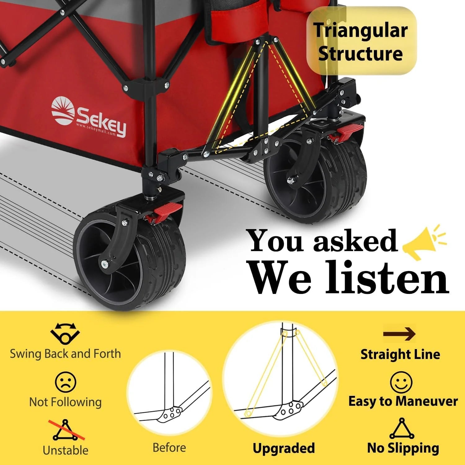 Sekey 48 Inch Long Foldable Extended Travel Cart, 440 Lbs Load Capacity, Heavy Duty 300 Liter Folding Multi-Purpose Garden Cart