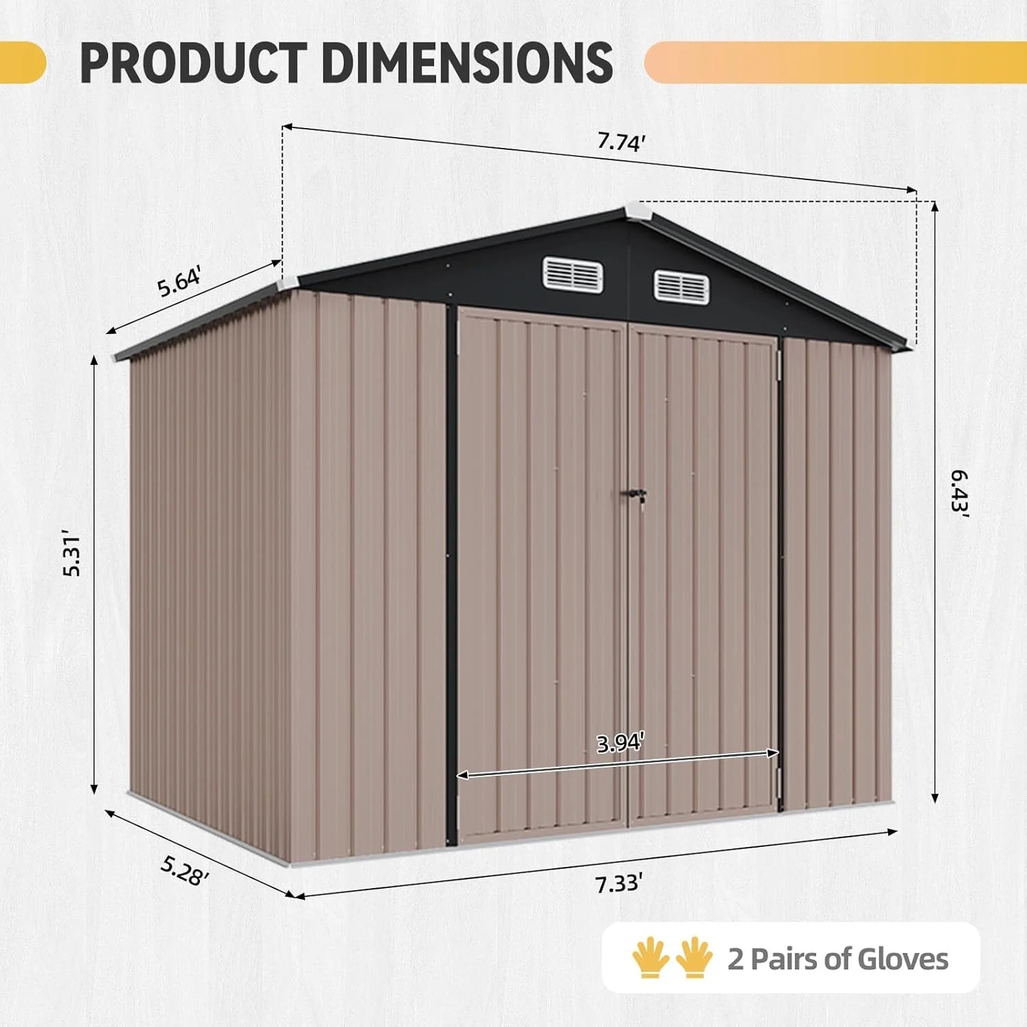 Aoxun 7.4x5.3FT Shed with Floor Galvanized Steel Outdoor Storage Shed Metal Garden Shed
