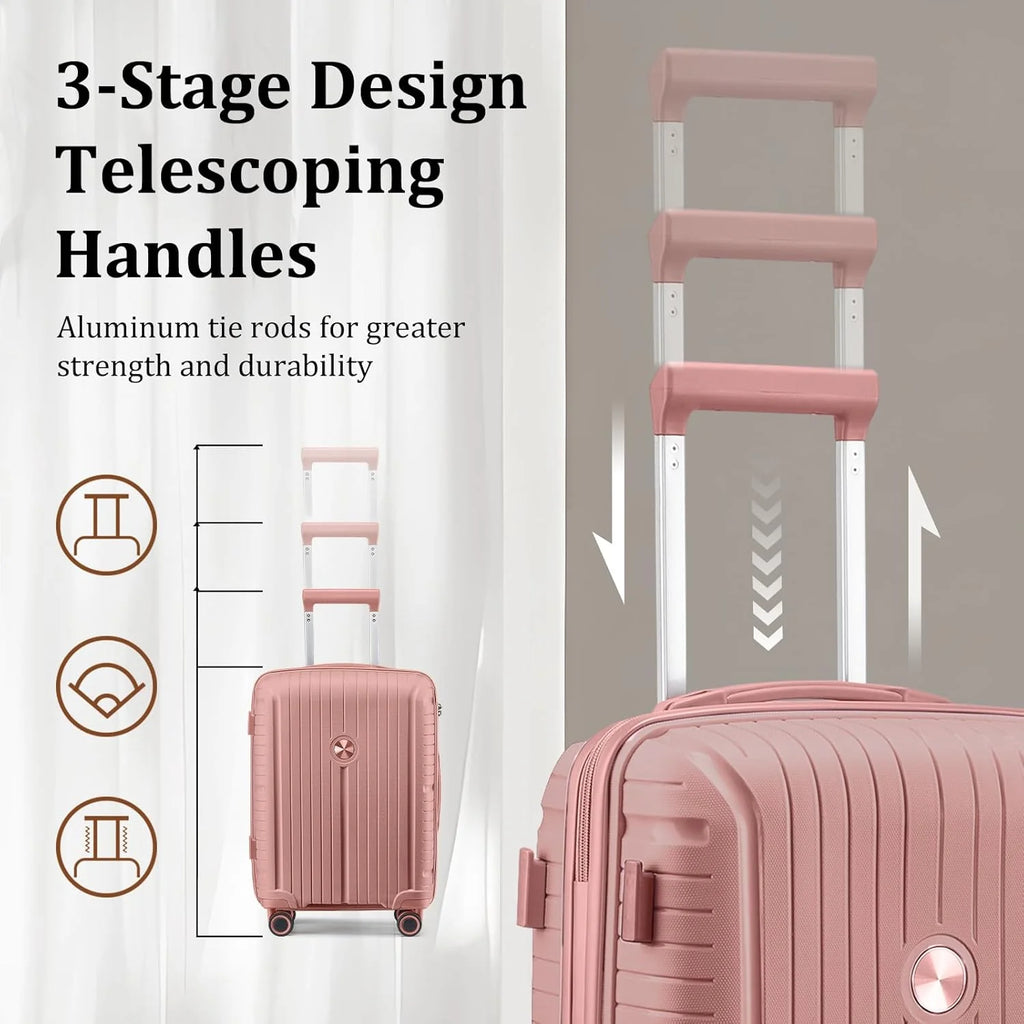 5-piece PP hardshell lightweight travel carry-on luggage set with dual spinner wheels and TSA lock