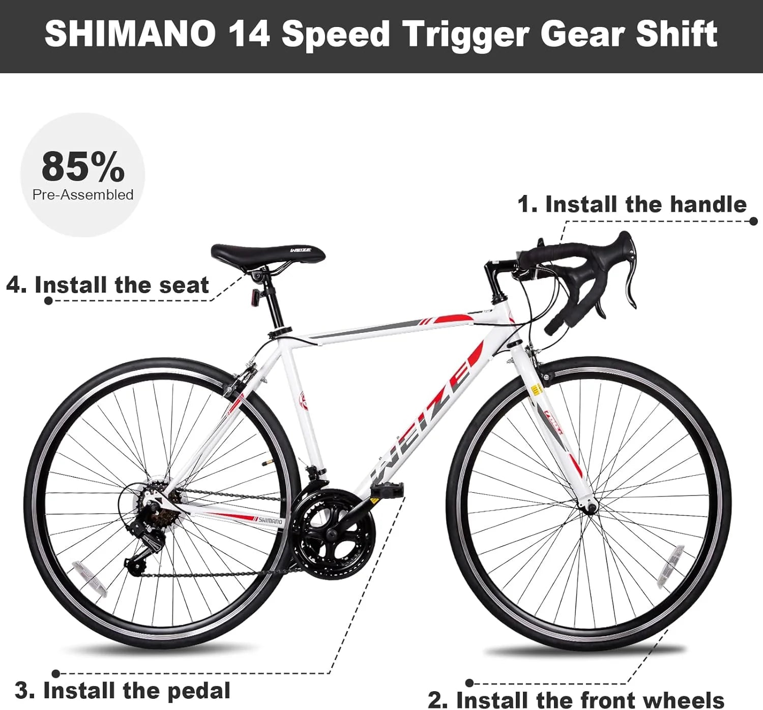 WEIZE Road Bike, 700C Wheel City Commuter Bicycle, Shimano 14 Speed Drop Bar, Racing Adult Bike with Caliper Brakes, High-Carbon Steel Hybrid Bikes