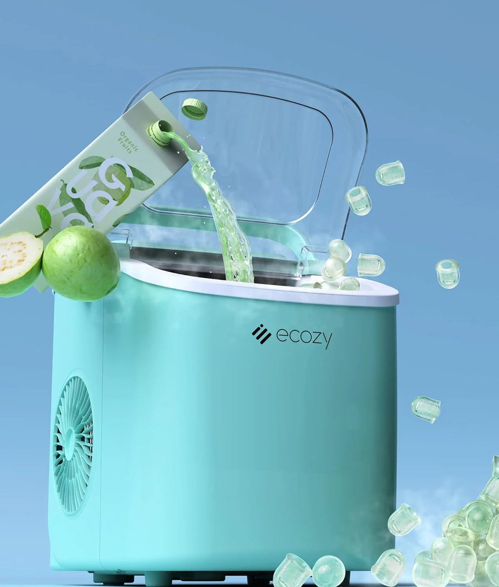 ecozy Portable Ice Maker Countertop, 9 Cubes Ready in 6 Mins, 26 lbs in 24 Hours, Self-Cleaning Machine