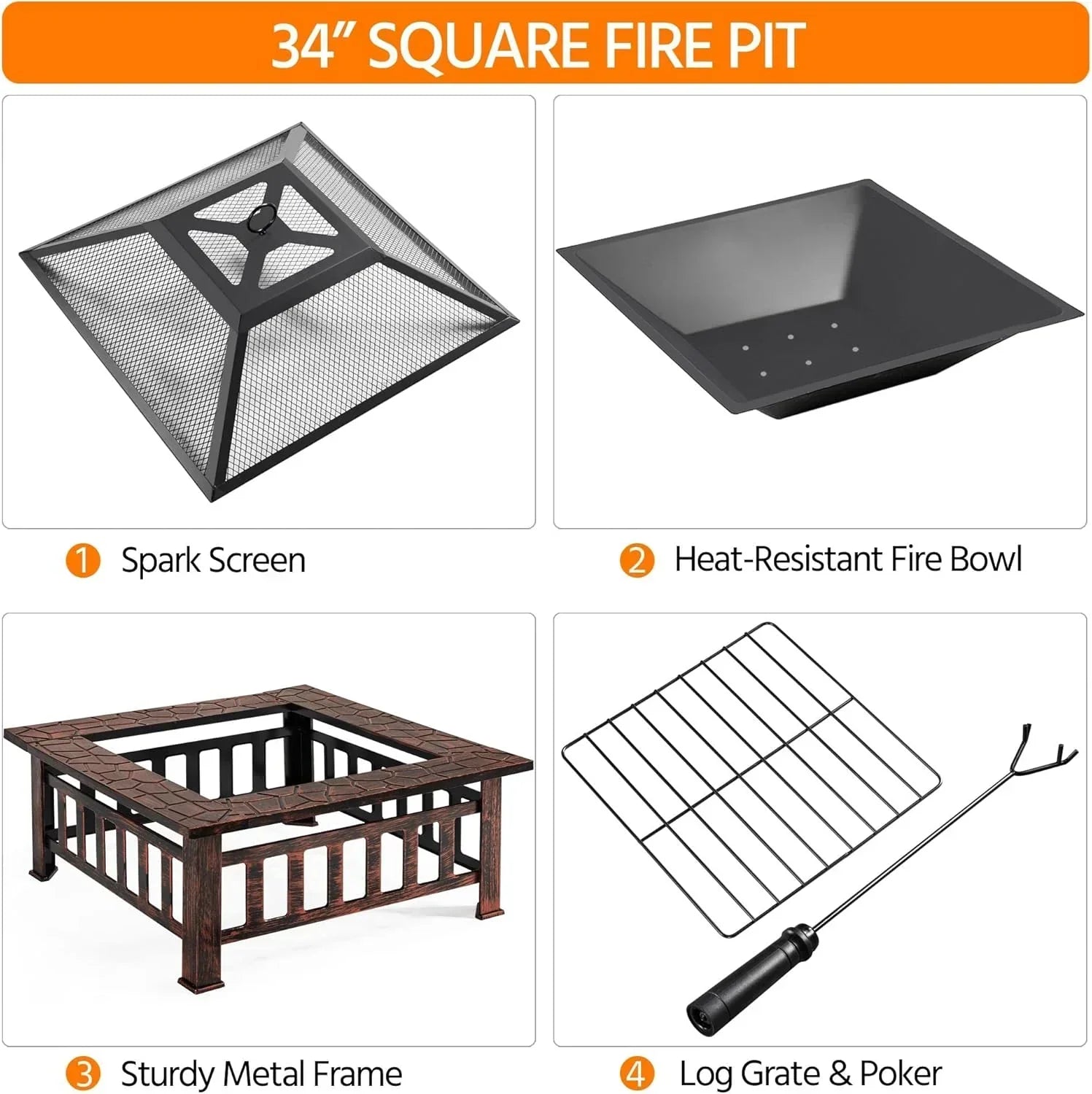 Yaheetech Multifunctional Fire Pit Table Square Metal Firepit Stove Backyard Patio Garden Fireplace