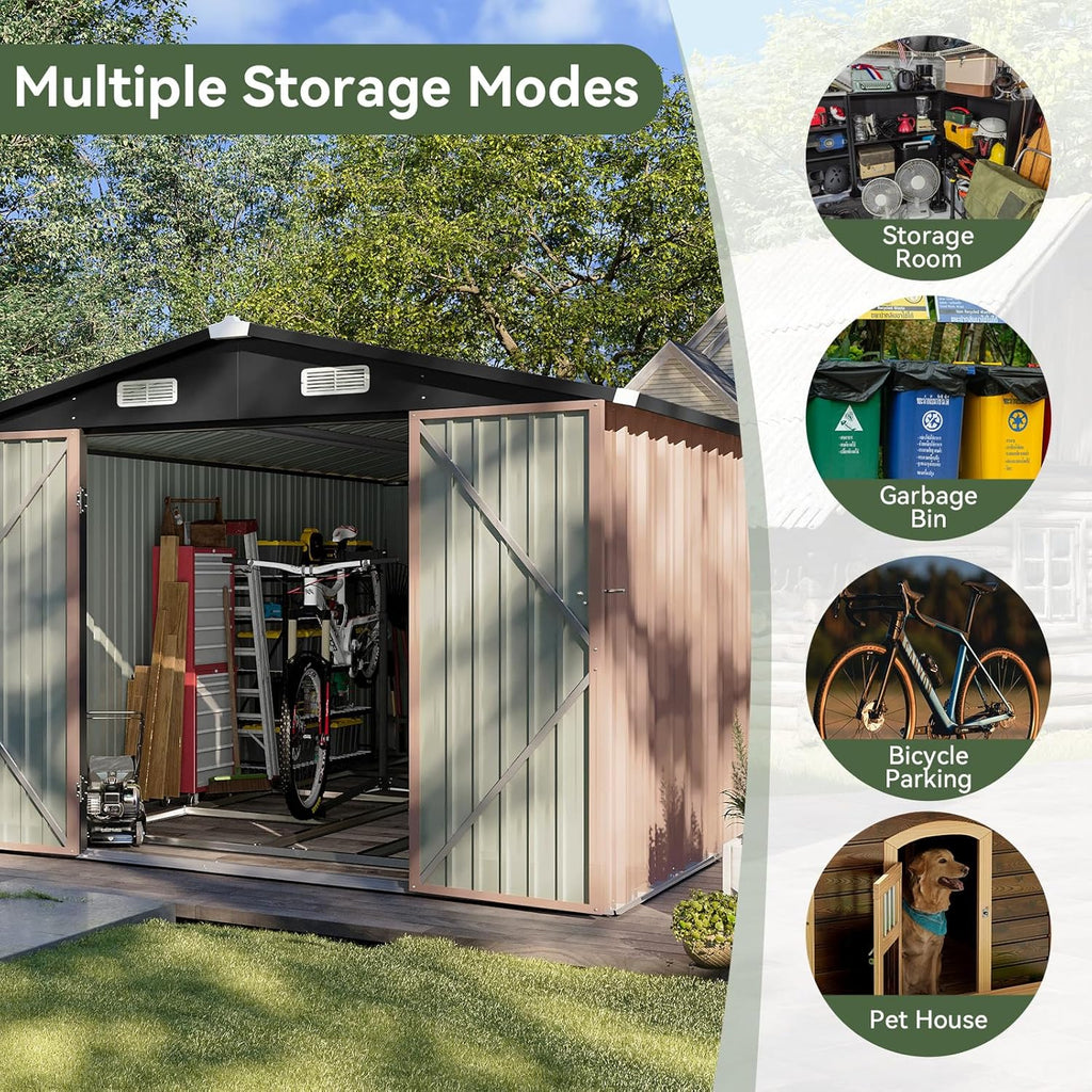 Aoxun 6.2x4 FT Shed Outdoor Storage Shed Metal Garden Shed Slooping Roof Tool Shed Bike Shed