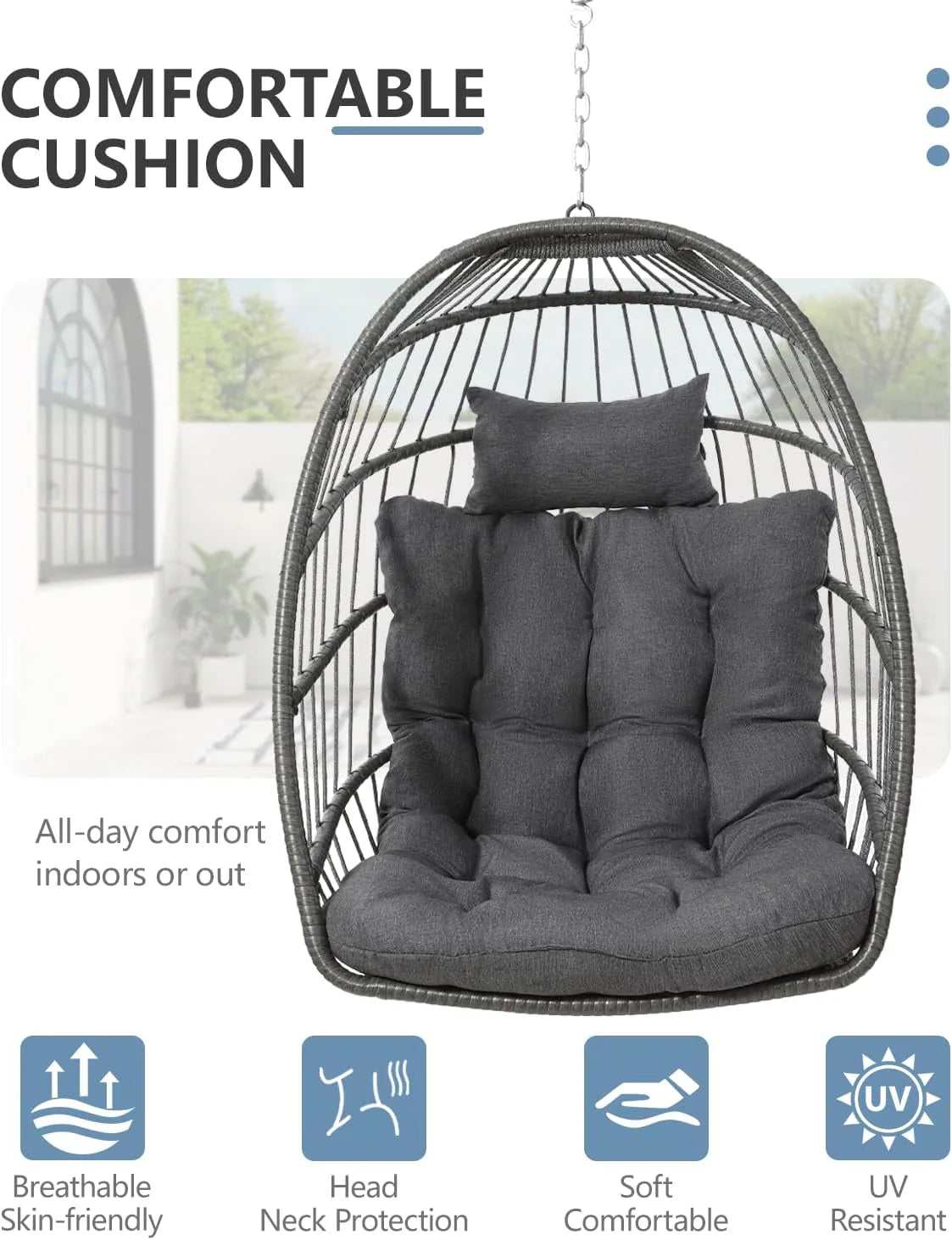SWITTE Egg Chair Outdoor Indoor Wicker Hanging Egg Swing Chair 350lbs Capacity for Patio
