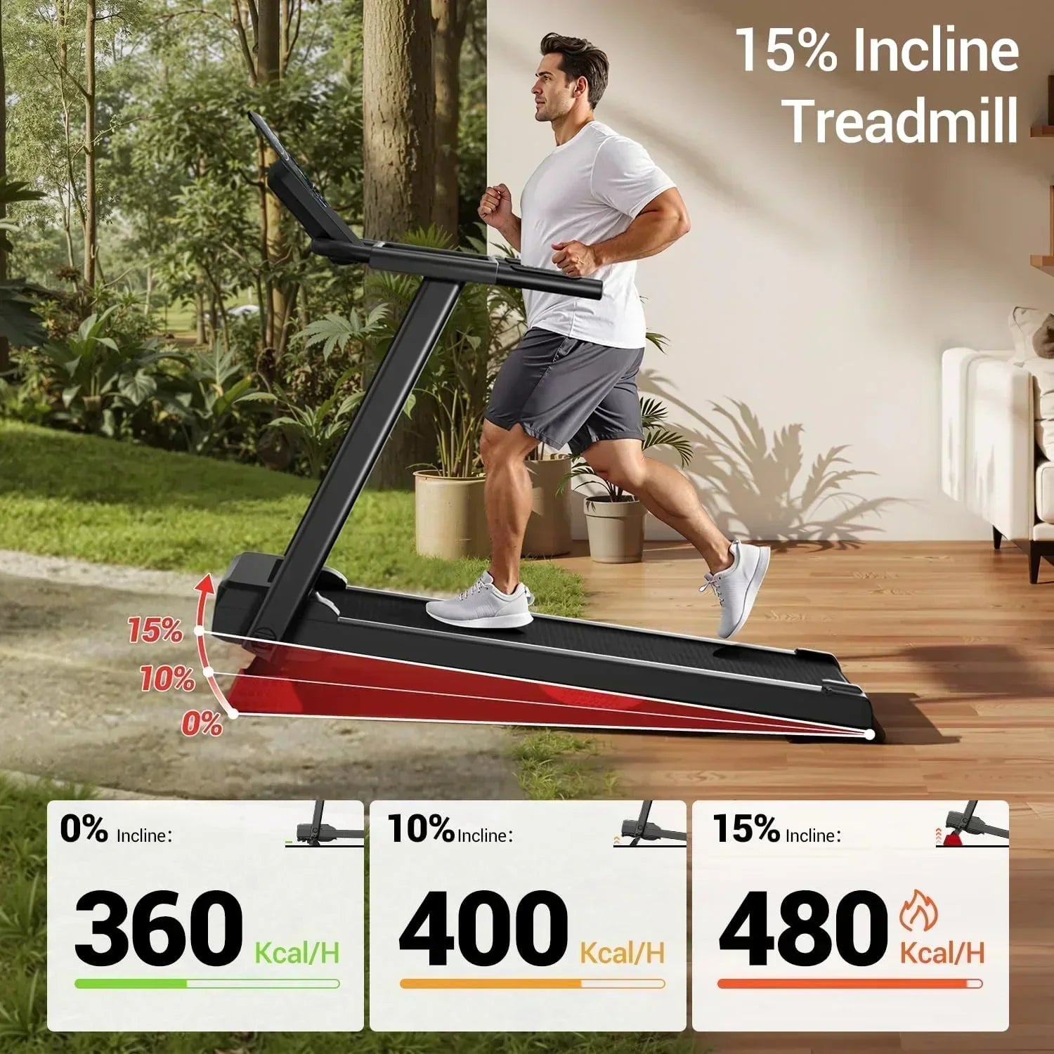 Home Treadmill 15% Incline Treadmill 3.0 hp Quiet Brushless Dual Cushion System