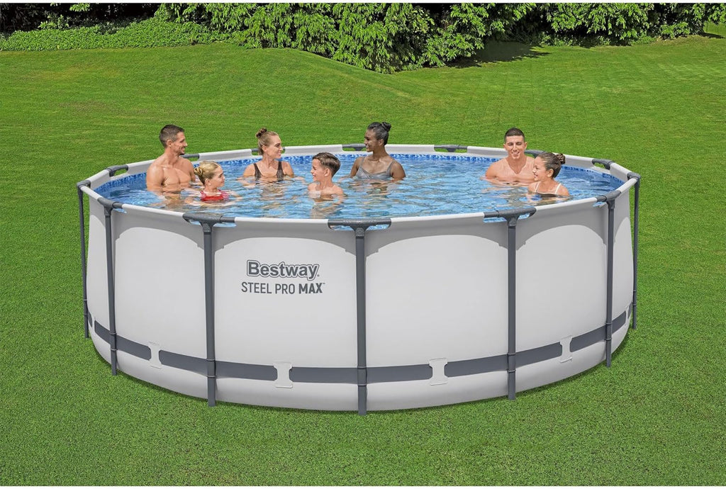 Steel Pro MAX 14 Foot x 48 Inch Round Metal Frame Above Ground Outdoor Swimming Pool Set