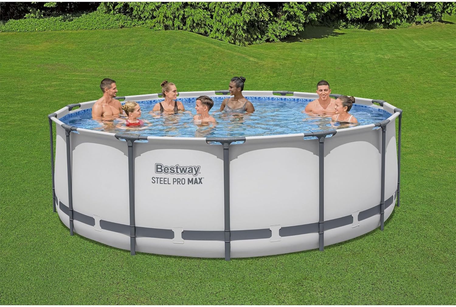 Steel Pro MAX 14 Foot x 48 Inch Round Metal Frame Above Ground Outdoor Swimming Pool Set