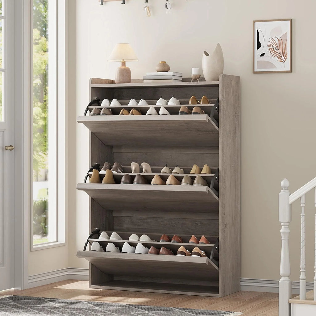 GarveeHome Shoe Cabinet with 3 Flip Drawers Wooden Shoe Organizer Cabinet Shoe Storage Hidden