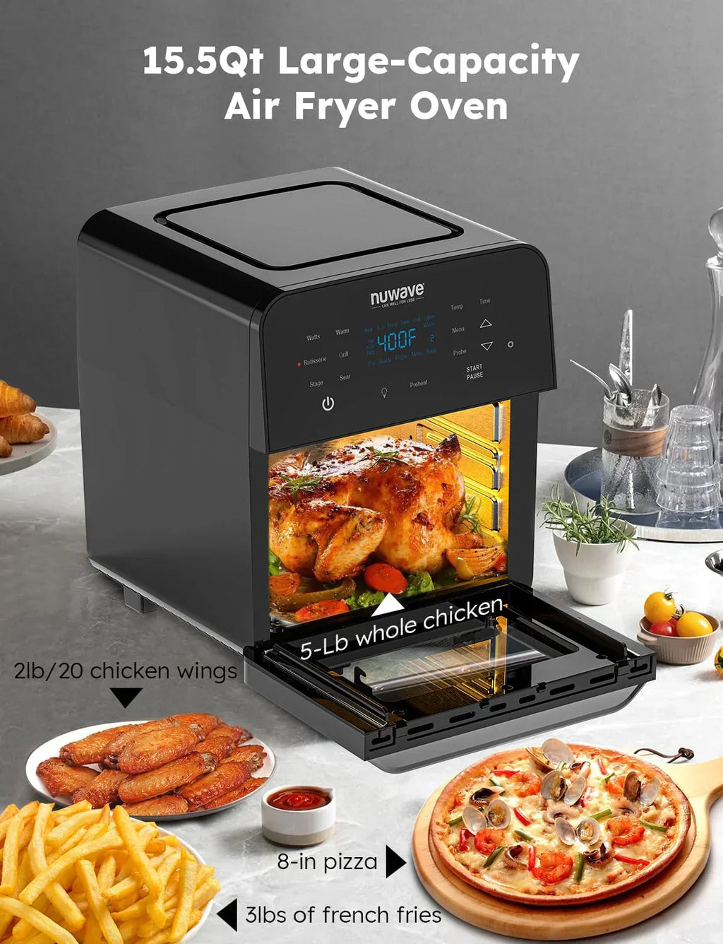Nuwave Brio 15.5Qt Air Fryer Broiler 50��-425��F Temperature Control Integrated Smart Thermometer