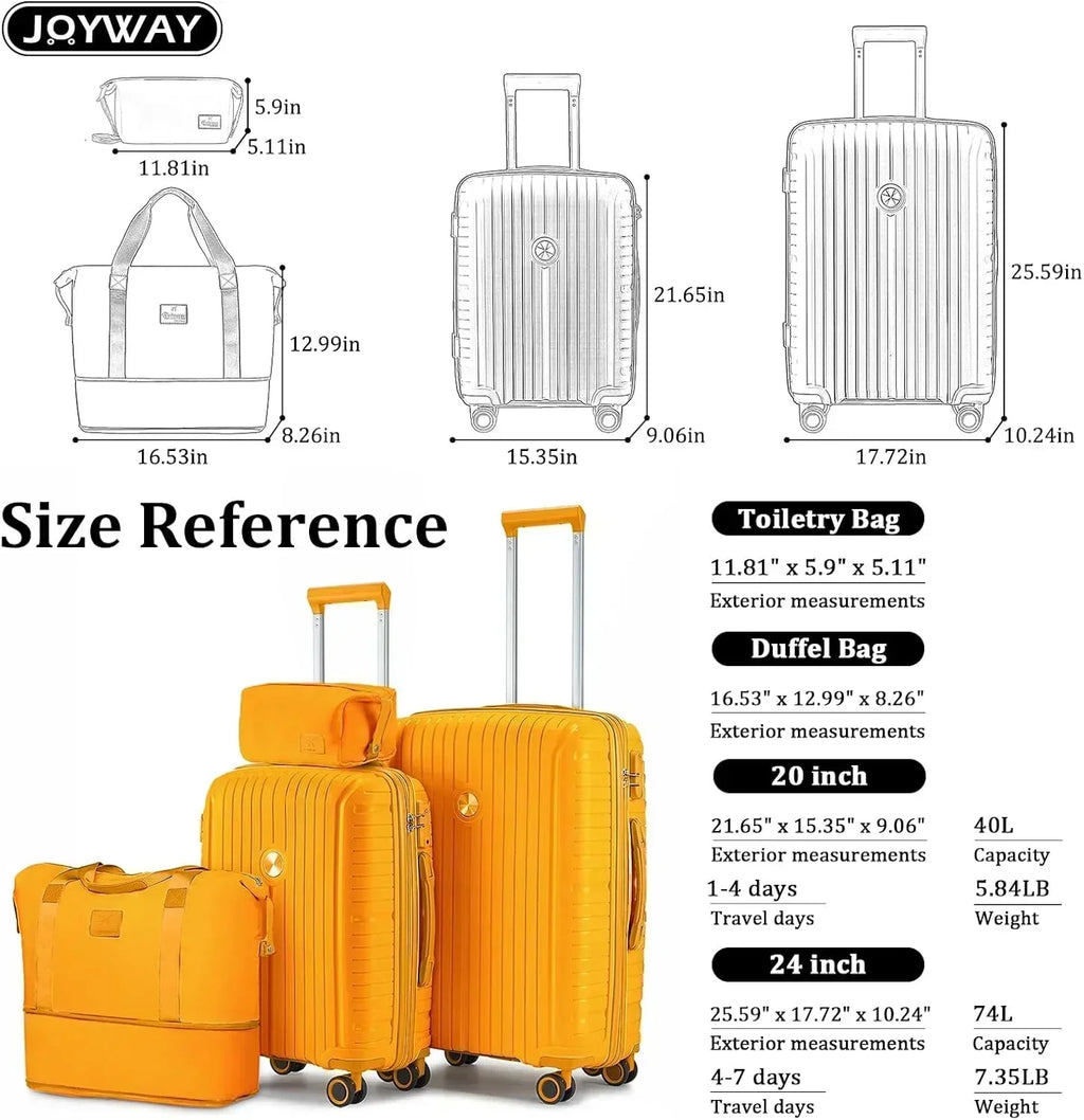 5-piece PP hardshell lightweight travel carry-on luggage set with dual spinner wheels