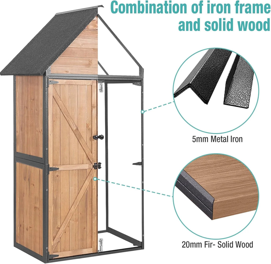 Sheds Outdoor Storage Garden Shed with Metal Frame Structure and Adjustable Shelves