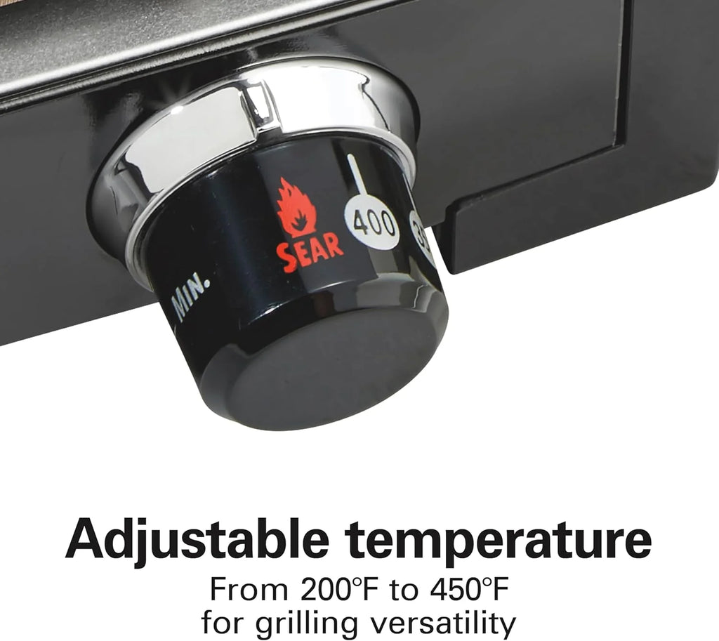 Indoor electric grill with viewing window, adjustable to 450��F, serves 6 people