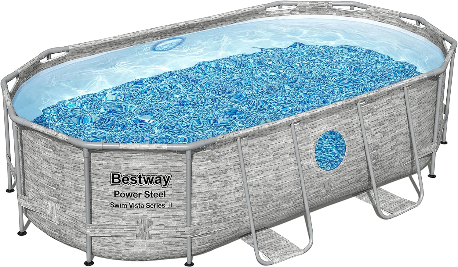 Power Steel 14' x 8'2 x 39.5 Oval Above Ground Pool Set | Includes 530gal Filter Pump, Ladder, ChemConnect Dispener