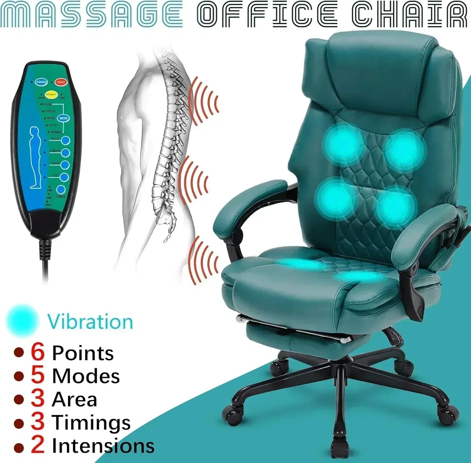 Massage Office Chair with Footrest 6 Point Vibration and Heating Home Office Desk Chair