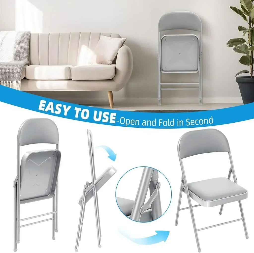 6 Pack Black Folding Chairs with Leather Chairs Events Office Wedding Party Upholstered Chairs