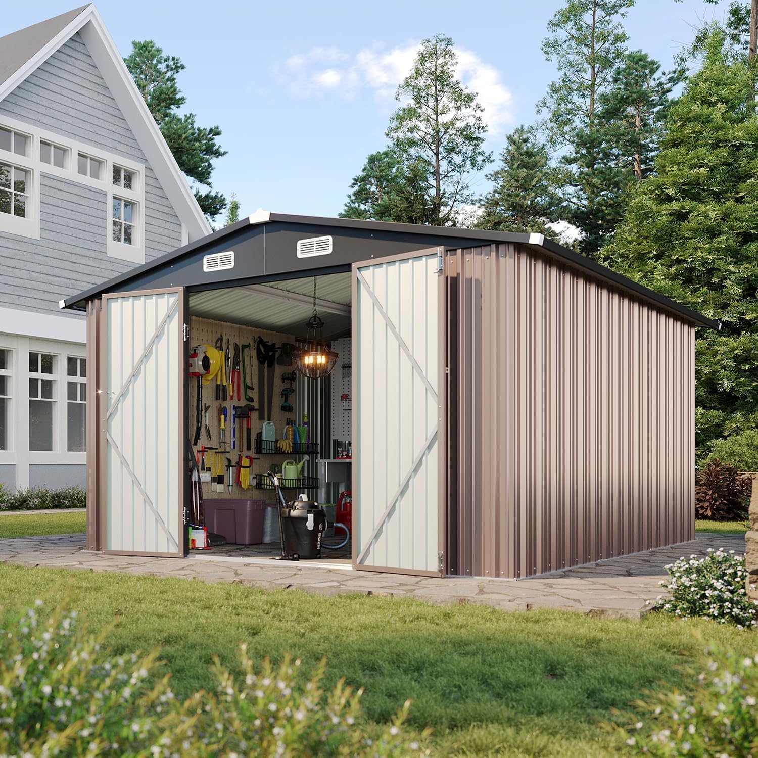 Aoxun 6.2x4 FT Shed Outdoor Storage Shed Metal Garden Shed Slooping Roof Tool Shed Bike Shed