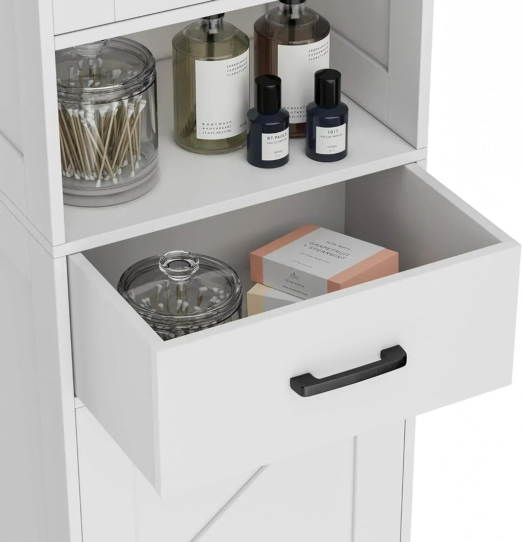 Homhedy 67 H Tall Bathroom Storage Cabinet with 2 Barn Doors and 1 Drawer Narrow Storage Unit