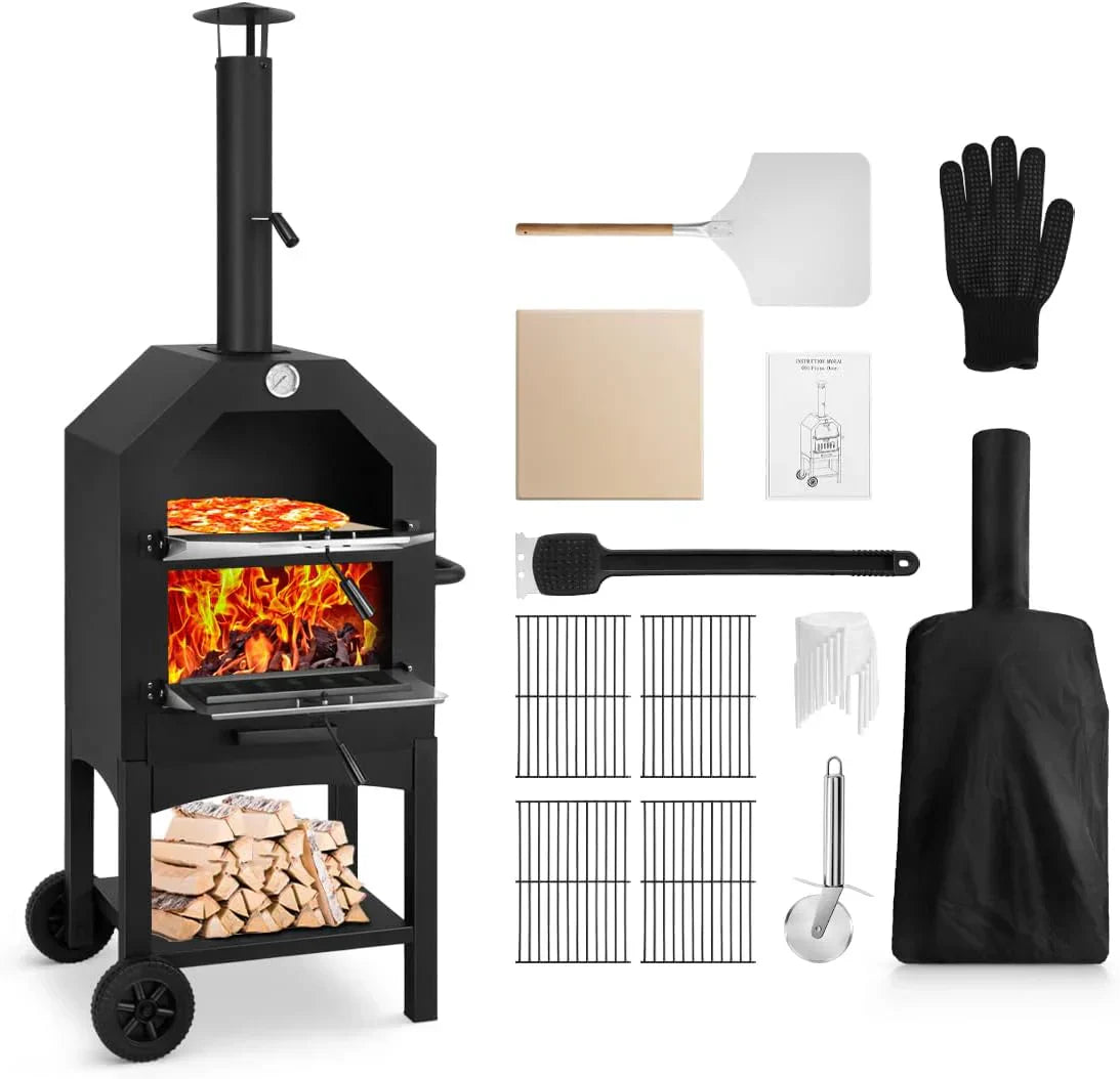 EDOSTORY Outdoor Pizza Oven Wood Fired for Outside Patio Maker With Stone Peel Grill Rack