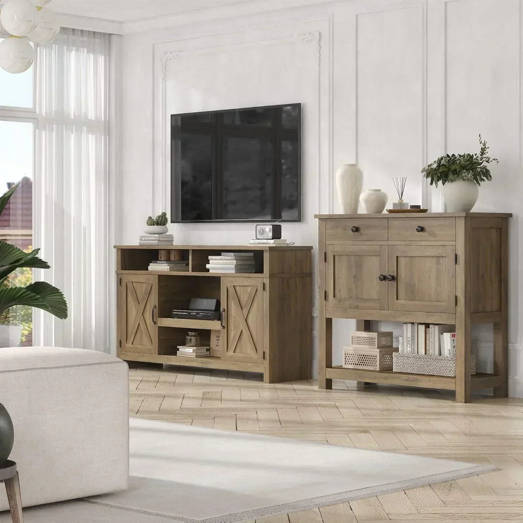 Farmhouse style console table coffee bar entry table with storage rack sofa table
