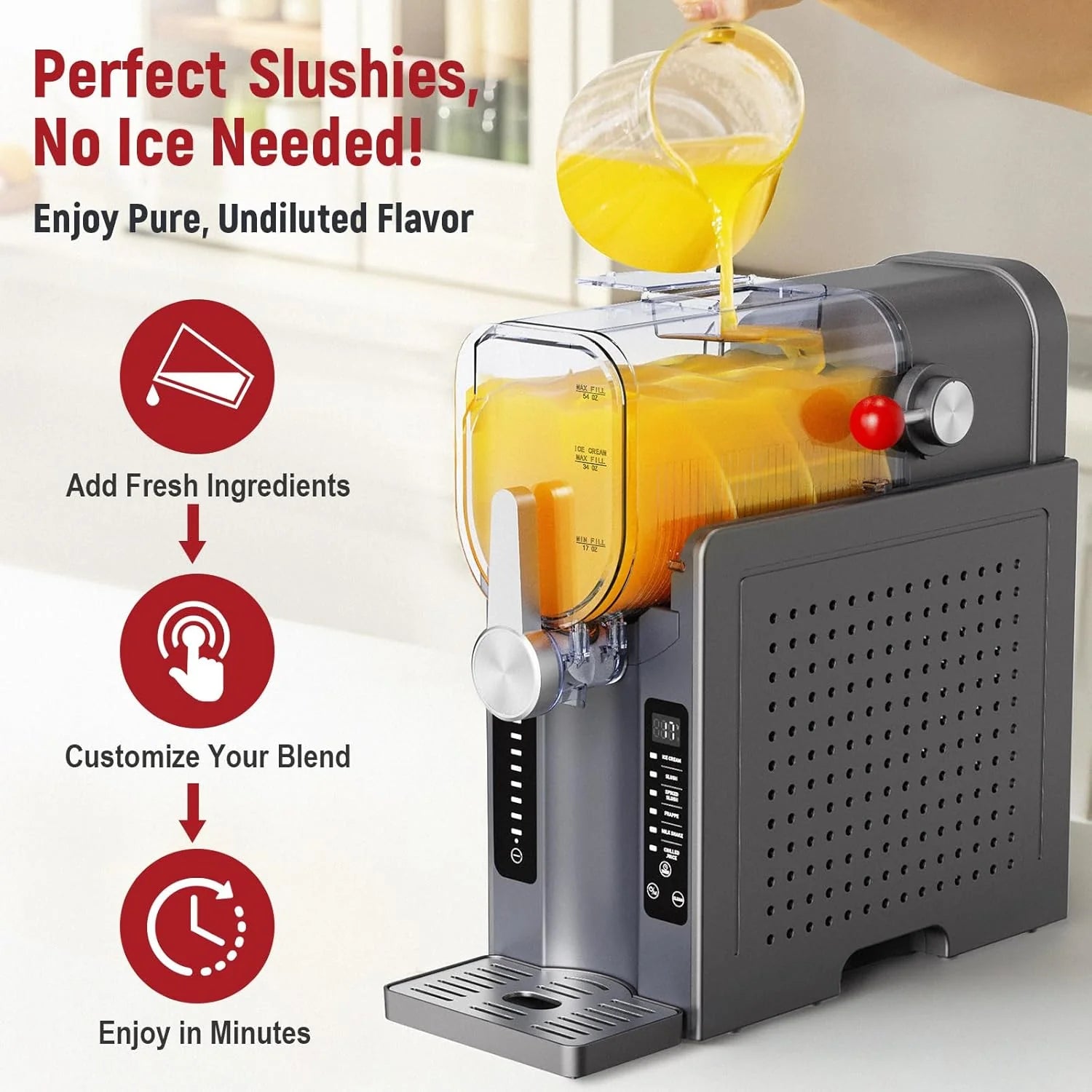 Slushie Machine: No Ice Needed All-in-One Slushy Maker for Home, Real-Time Temp Display, Auto-Clean, 6 Preset | Frozen Margaritas, Cocktails, Frapp��s, Ice Cream, Smoothies, Milkshakes,Summer Parties
