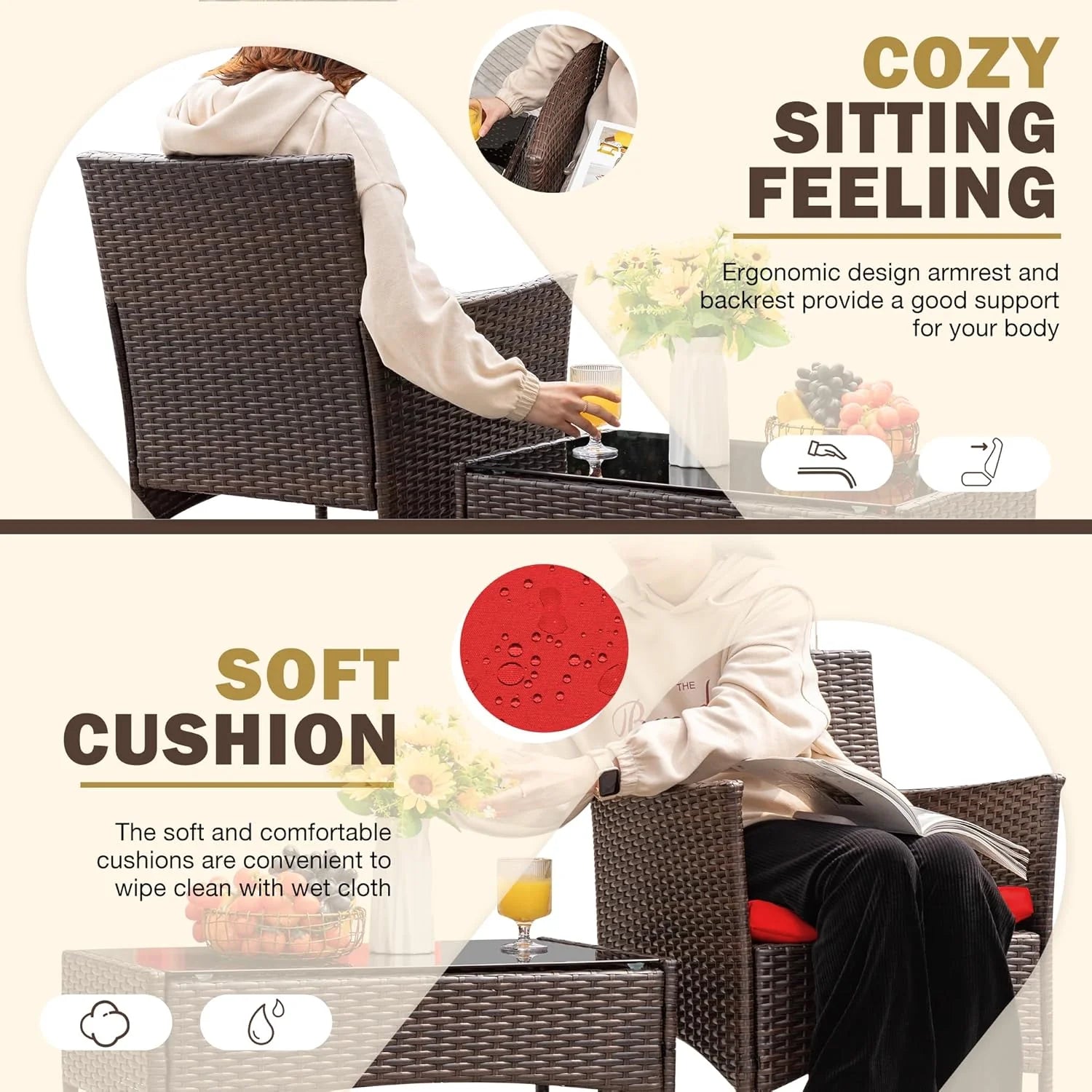 Homall 4 Pieces Outdoor Patio Furniture Sets Rattan Chair Wicker Set, Outdoor Indoor Use Backyard Porch Garden Poolside Balcony Furniture Sets (Grey)