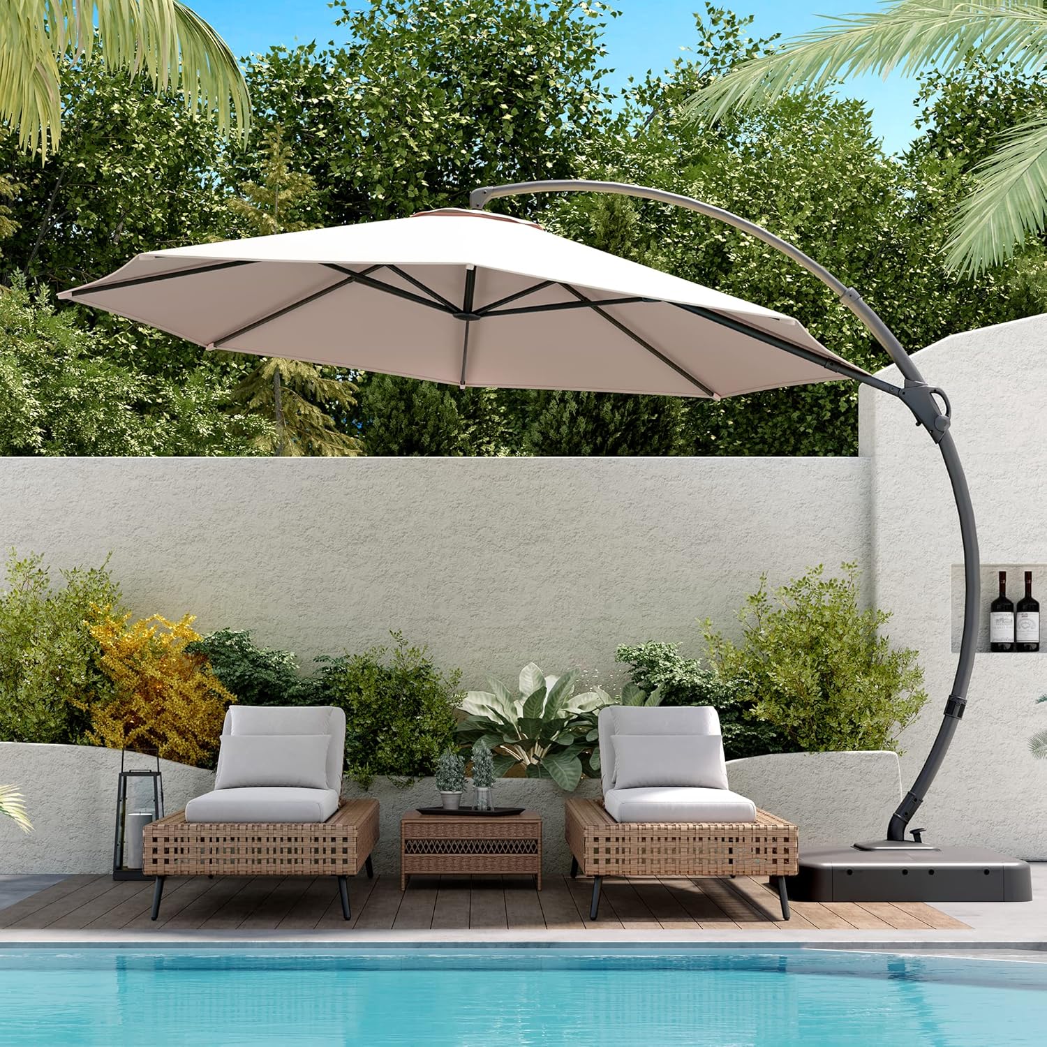 LAUSAINT HOME Outdoor Patio Umbrella with Base included 11 FT Deluxe Curvy Cantilever Umbrella