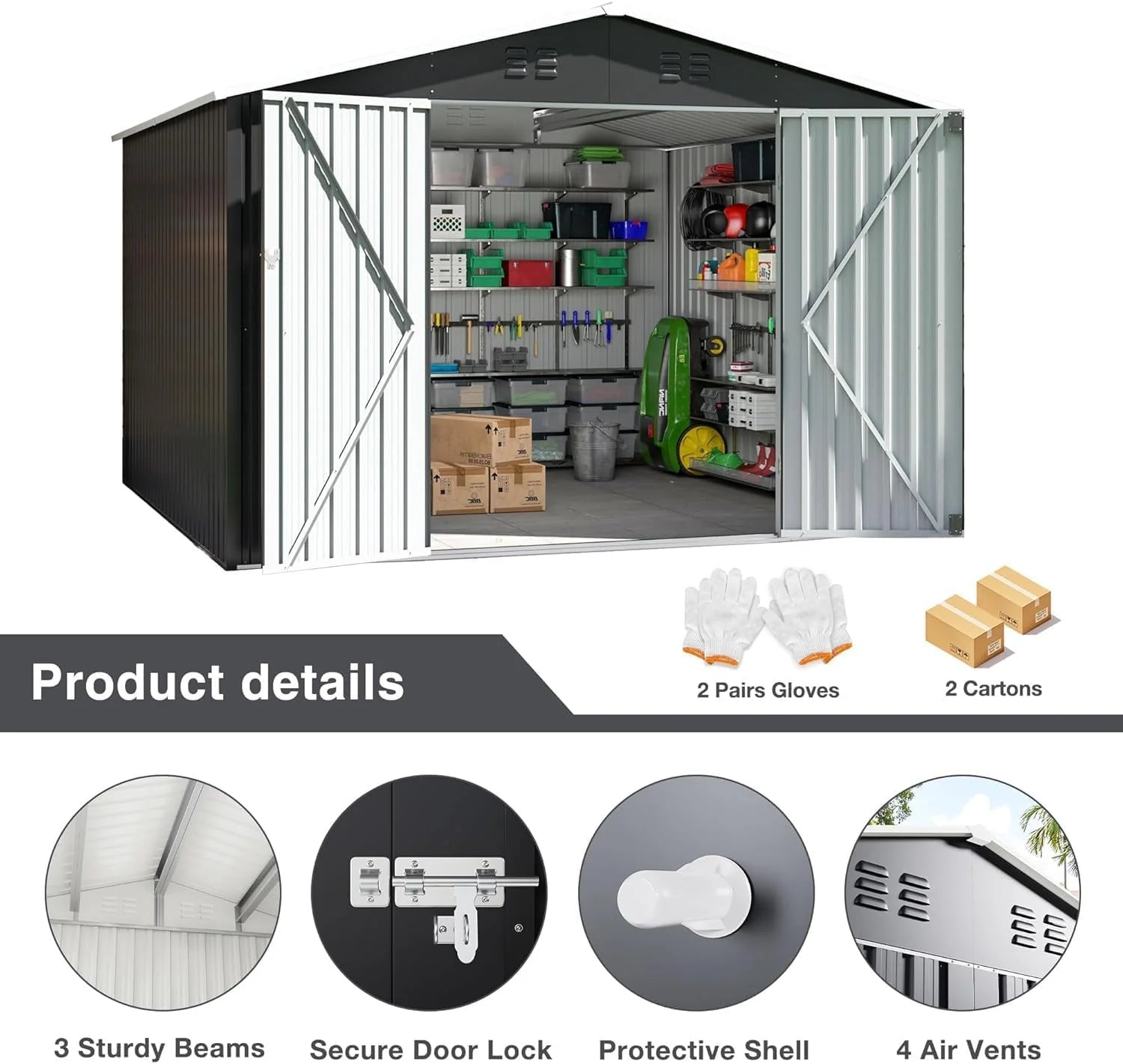 Polar Aurora 8 x 12 FT Outdoor Storage Shed, Metal Garden Shed with Updated Frame Structure, Tool Sheds for Backyard Garden Patio Lawn Black