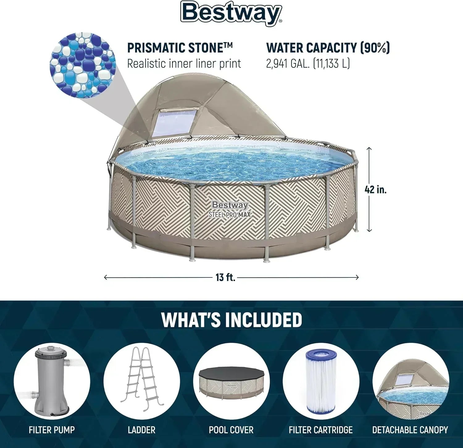 Power Steel Round Above Ground Outdoor Backyard Swimming Pool Set 1,000 GPH Filter Pump