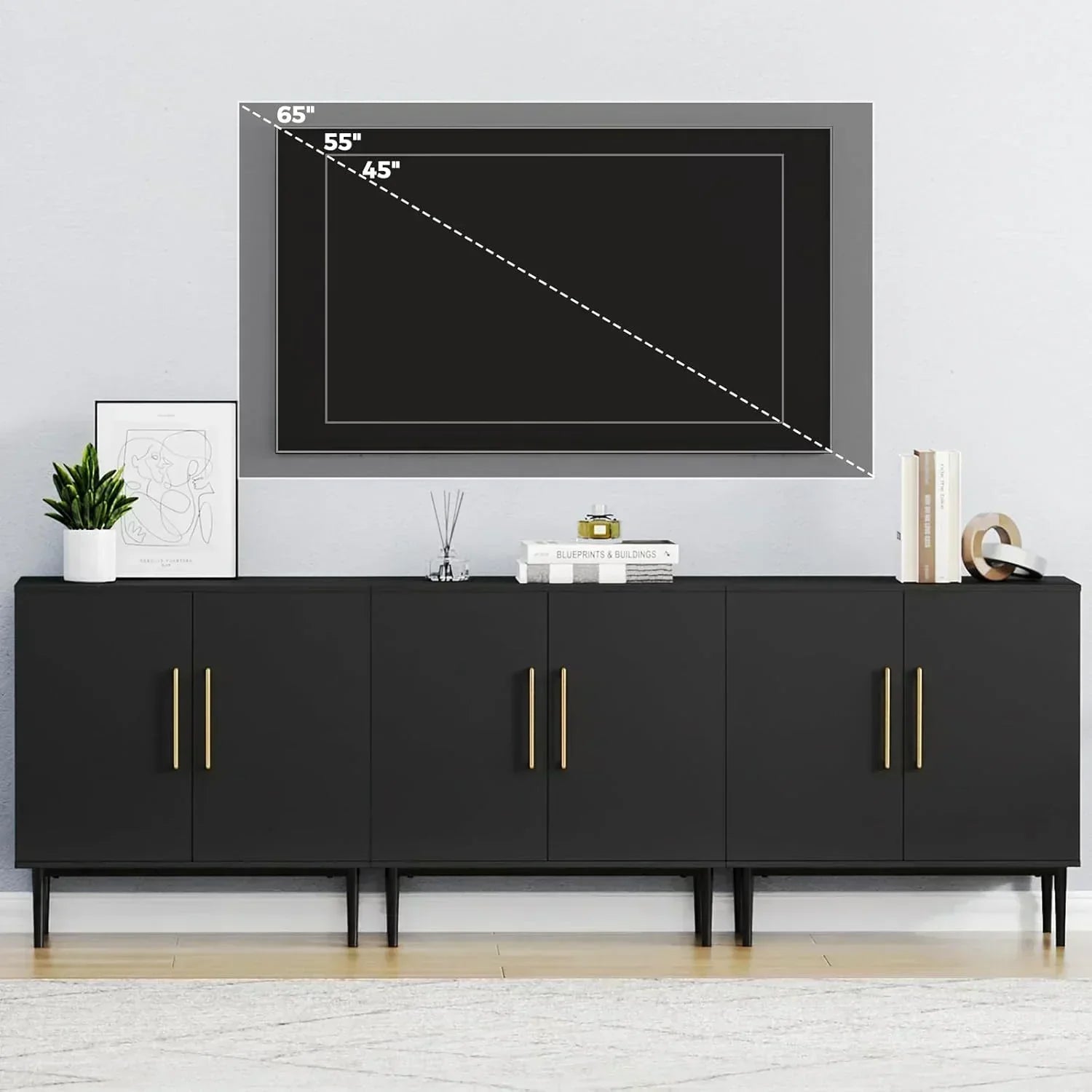 Free Standing Cabinet Black Wood for Living Room Bedroom Dining Room Hallway