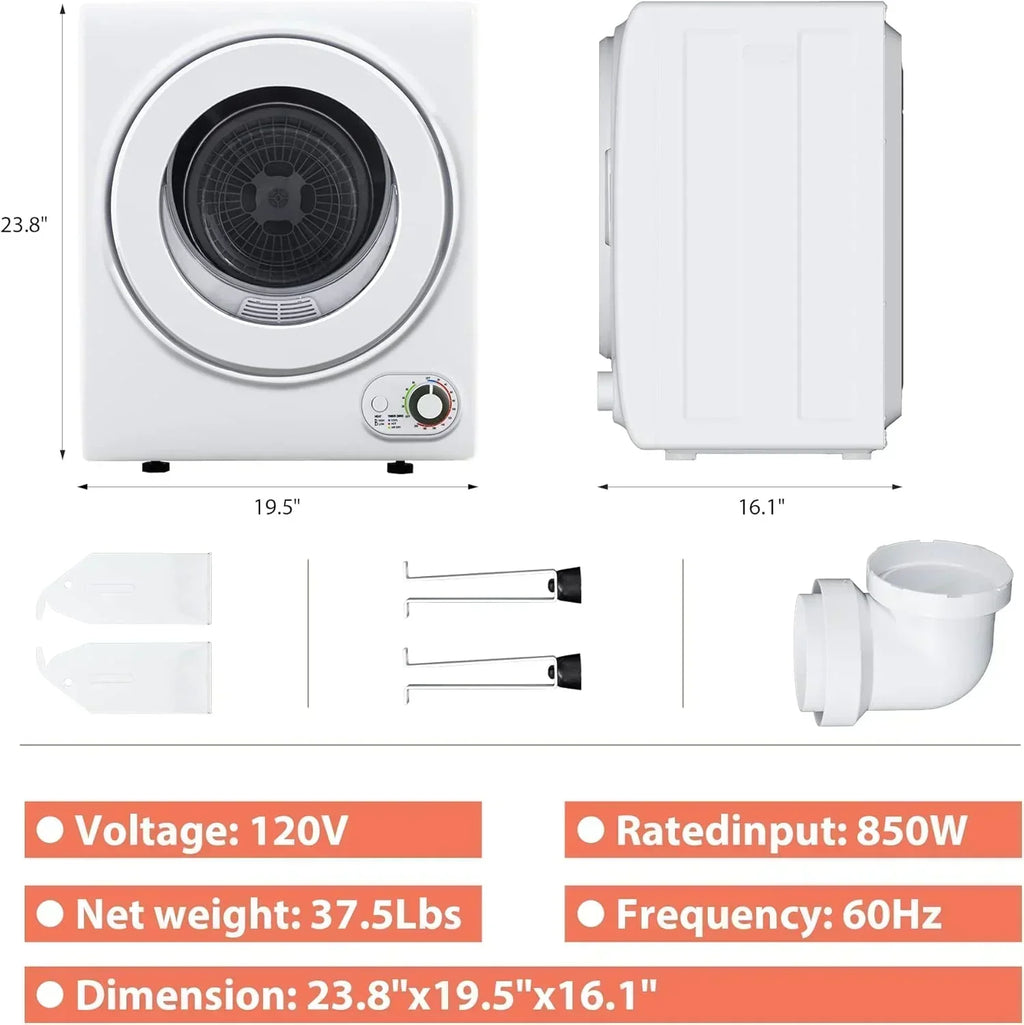 Compact Laundry Dryer 3.5 cu ft Front Load Stainless Steel Clothes Dryers With Exhaust Pipe