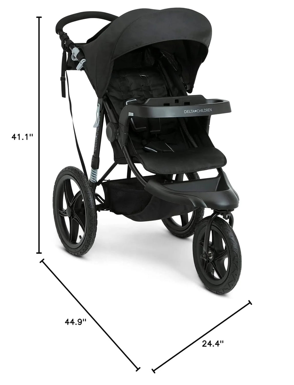 Delta Children Apollo Jogging Stroller Shock Absorbing Frame with Large Canopy Recline