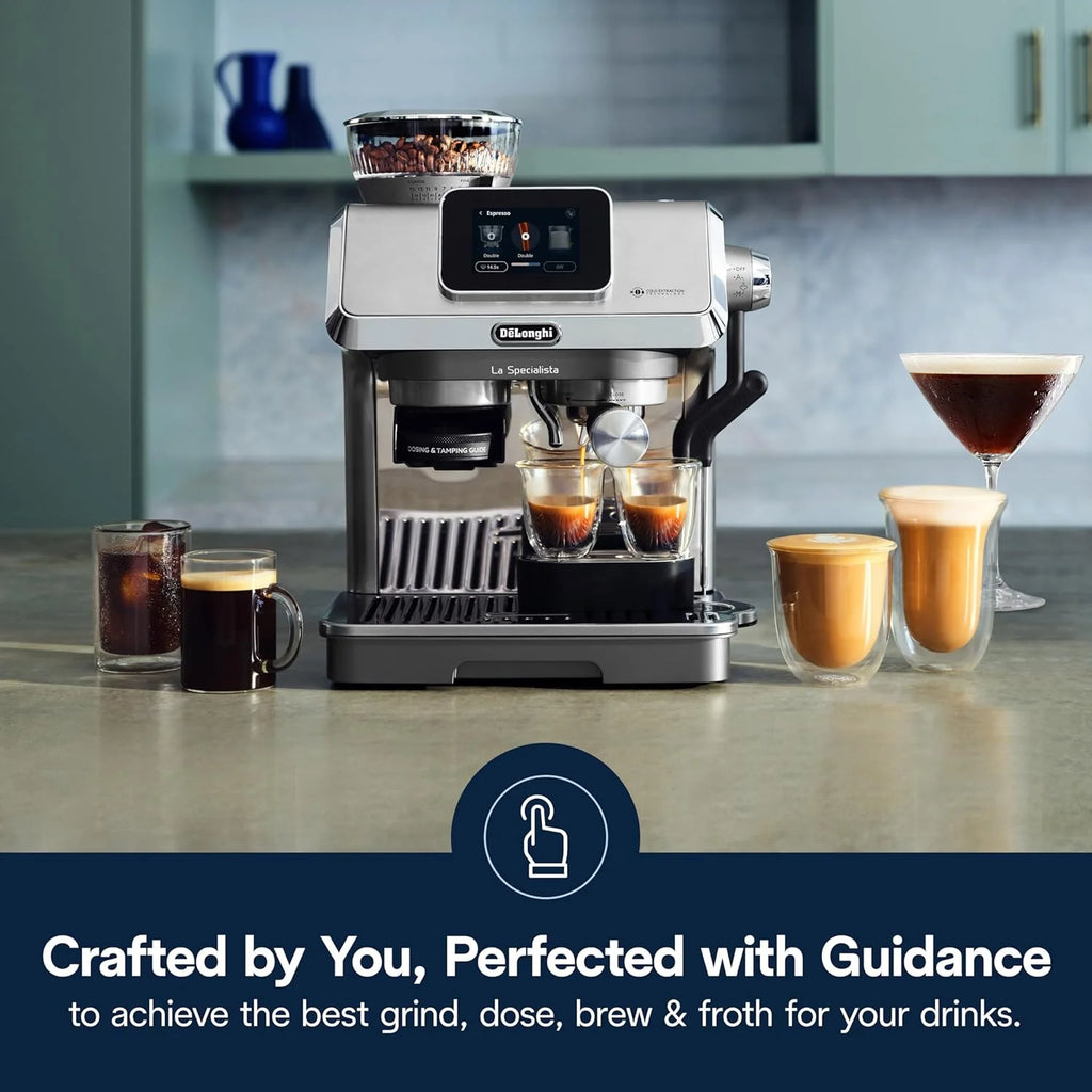 De'Longhi La Specialista Touch Espresso Machine with Grinder & Milk Frother ?Cold Brew & Iced Coffee Maker, Burr Grinder, 10 Drink Presets, Compact Bean to Cup, Award-Winning Italian Design