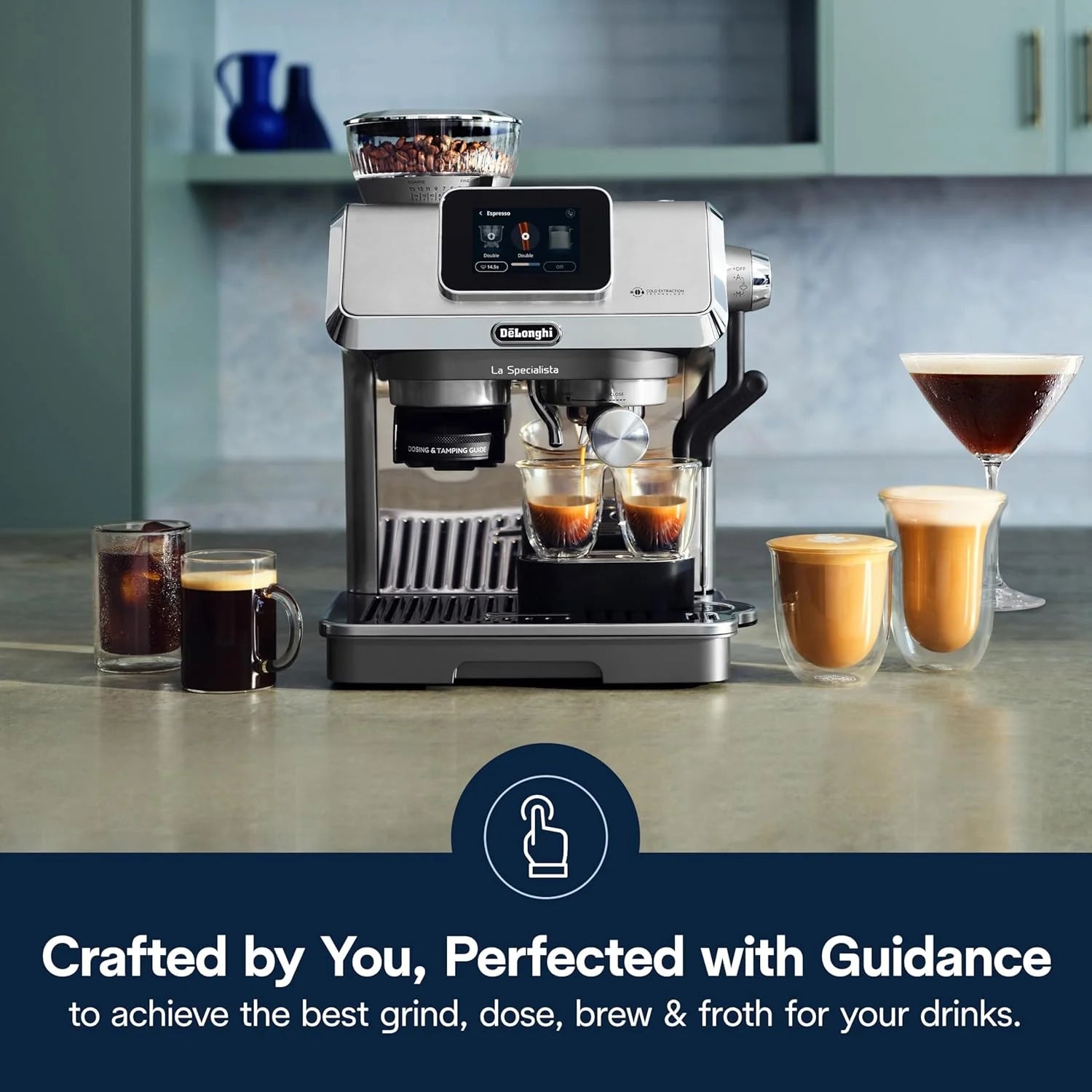 De'Longhi La Specialista Touch Espresso Machine with Grinder & Milk Frother ?Cold Brew & Iced Coffee Maker, Burr Grinder, 10 Drink Presets, Compact Bean to Cup, Award-Winning Italian Design