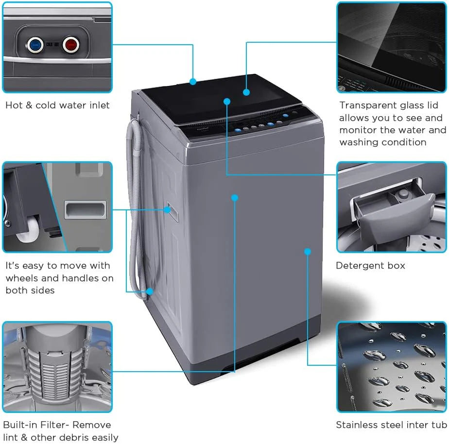 Comfee Portable Washing Machine 0.9 Cubic Feet Compact Washing Machine with LED Display 2 Built-in Drums Space Saving Fully Automatic Washing Machine