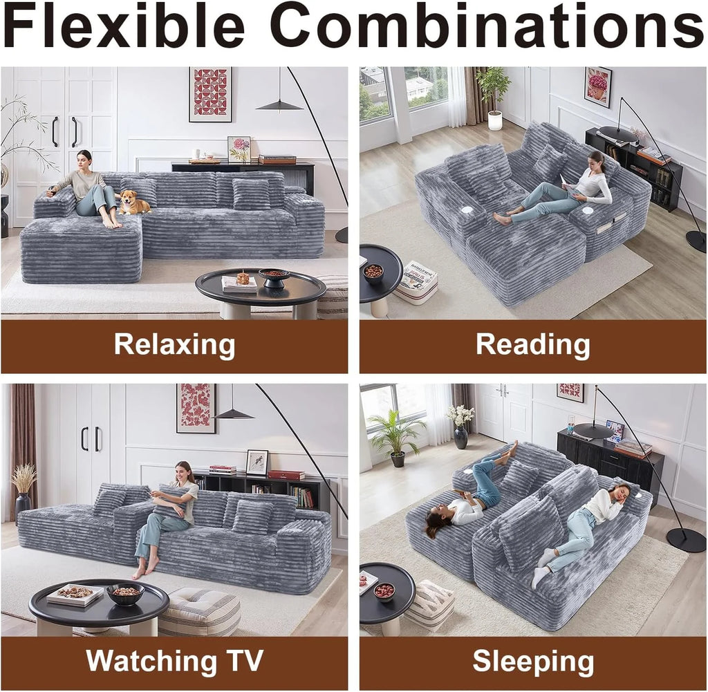 Cloud Sectional Couch with L-Shape Chaise, Modern Modular Sofa with Deep Seat, Built-in Cup Holder & Storage Pocket for Living Room Bedroom, No Assembly Required (Dark Gray, Left Sitting Chaise)