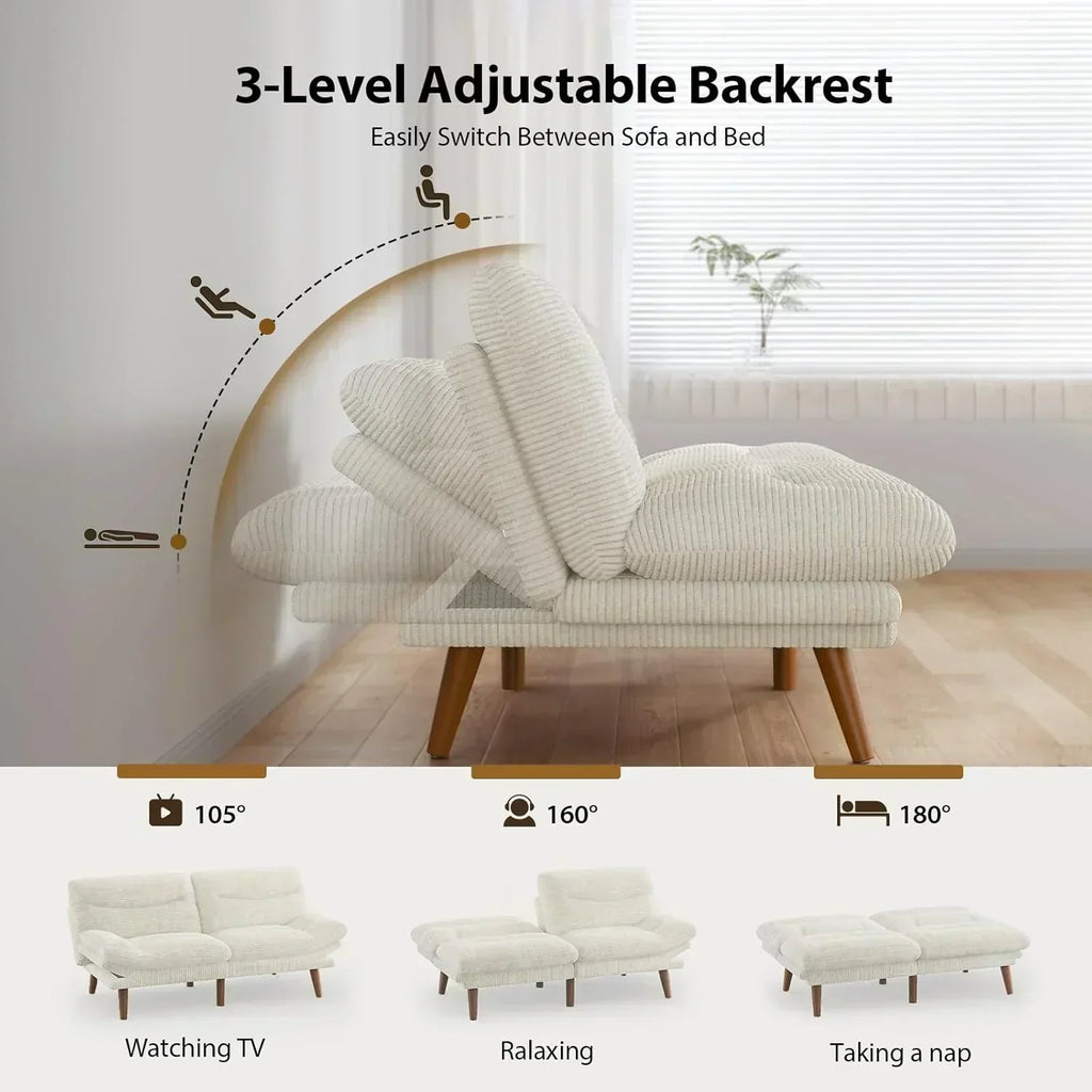 Convertible Futon Sofa Bed 66 Inch Corduroy Futon Sofa Recliner Sofa Bed for Small Spaces