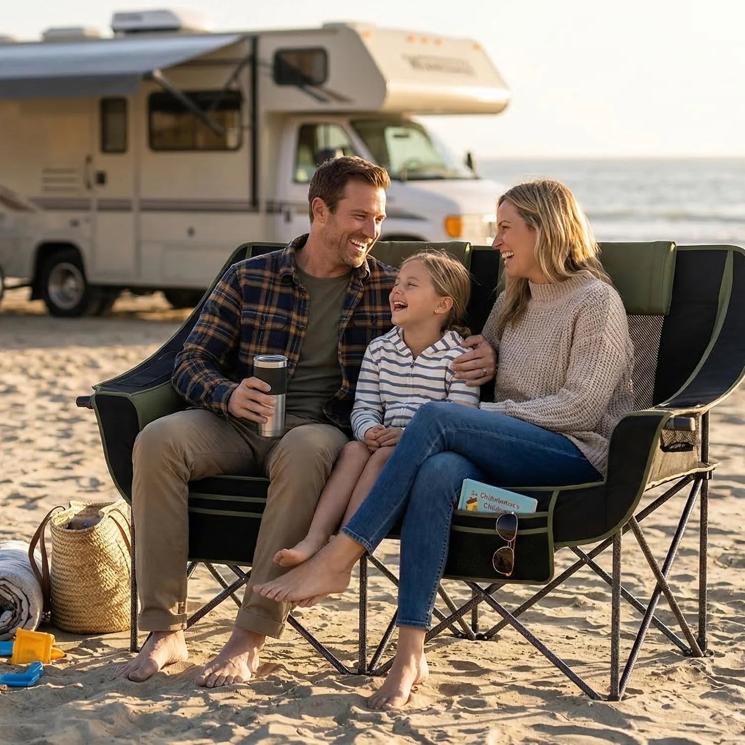 Oversized Heavy Duty Folding Camping Chair for Two Adults Loveseat with Cup Holders and Carry Bag 660 lbs