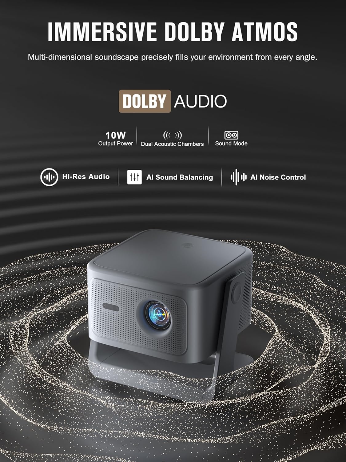 Smart 4K Projector with WiFi and Bluetooth, VISSPL 3D Dolby Audio and Auto Focus