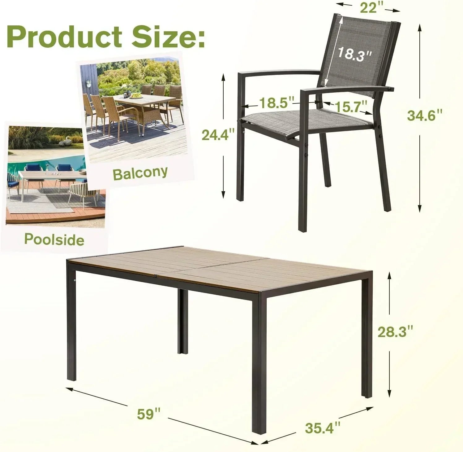 Homall Patio Dining Set 7 Pieces Outdoor Furniture with Large Table and 6 Textilene Chairs