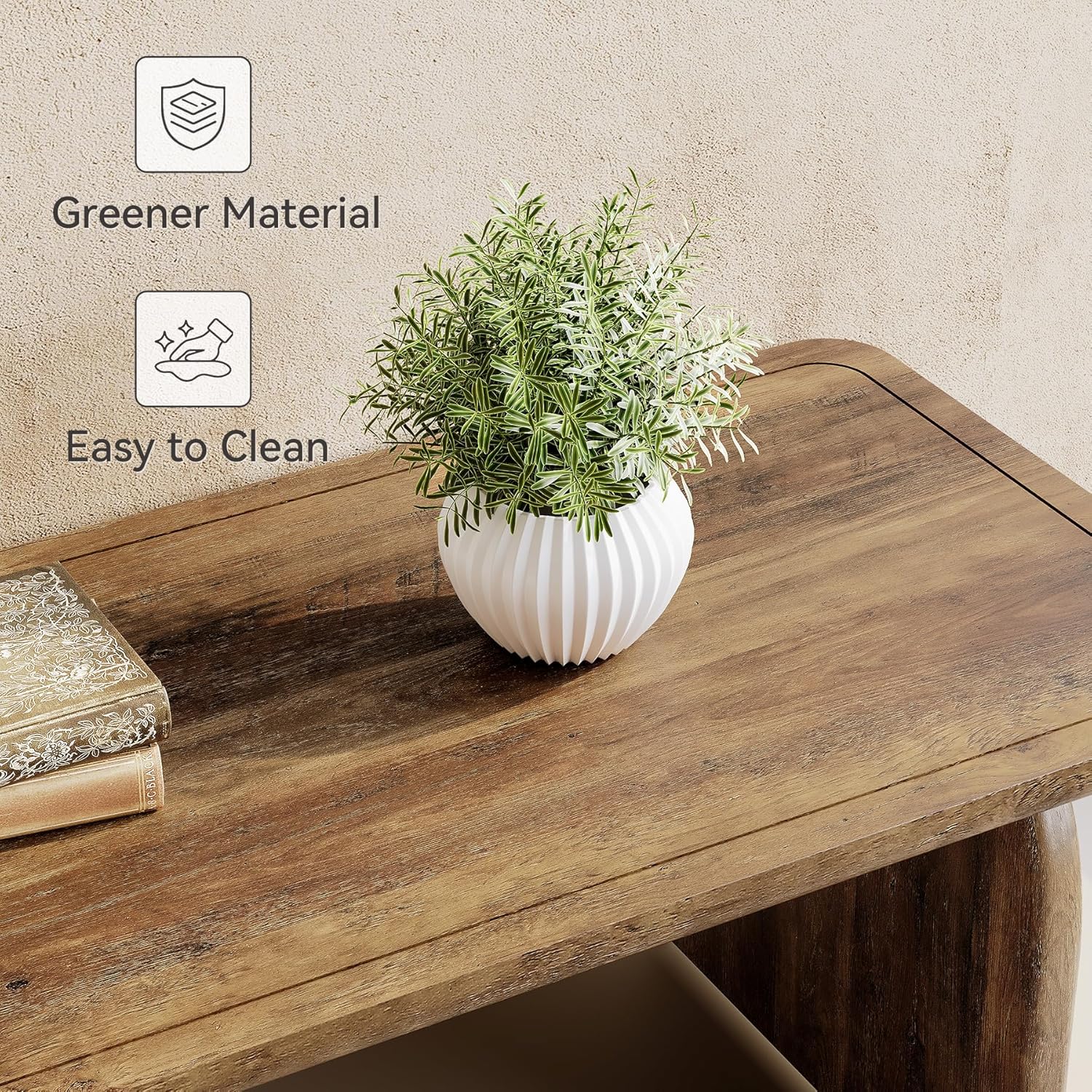 LITTLE TREE Farmhouse Coffee Table 47 Inch Round Corner Wood Center Table Rectangular
