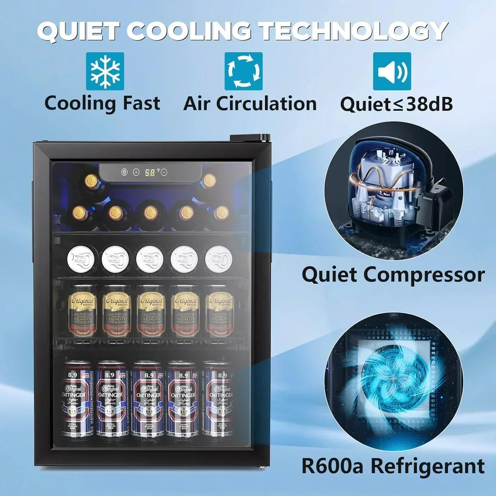 Mini Fridge 130 Can Beverage Refrigerator Cooler Drink Fridge Adjustable Temperature Control