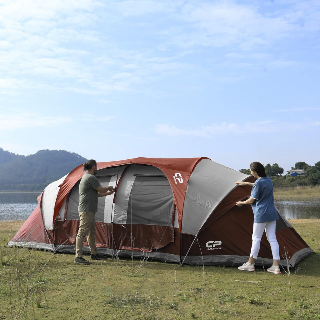 CAMPROS CP Tent 12-Person-Camping-Tents,3 Room Family Tents,Waterproof Windproof Family Tent with Top Rainfly,6 Large Mesh Windows,Double Layer,Easy Set Up, Portable with Carry Bag-20' x 9' x 72(H)