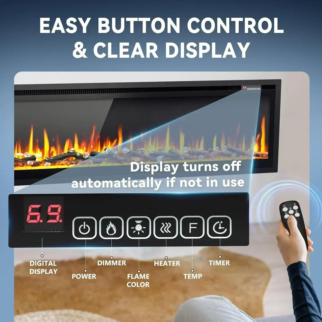 EUHOMY 50 Inch Electric Fireplace Wall Recessed Adjustable Flame Color Fireplace Heater