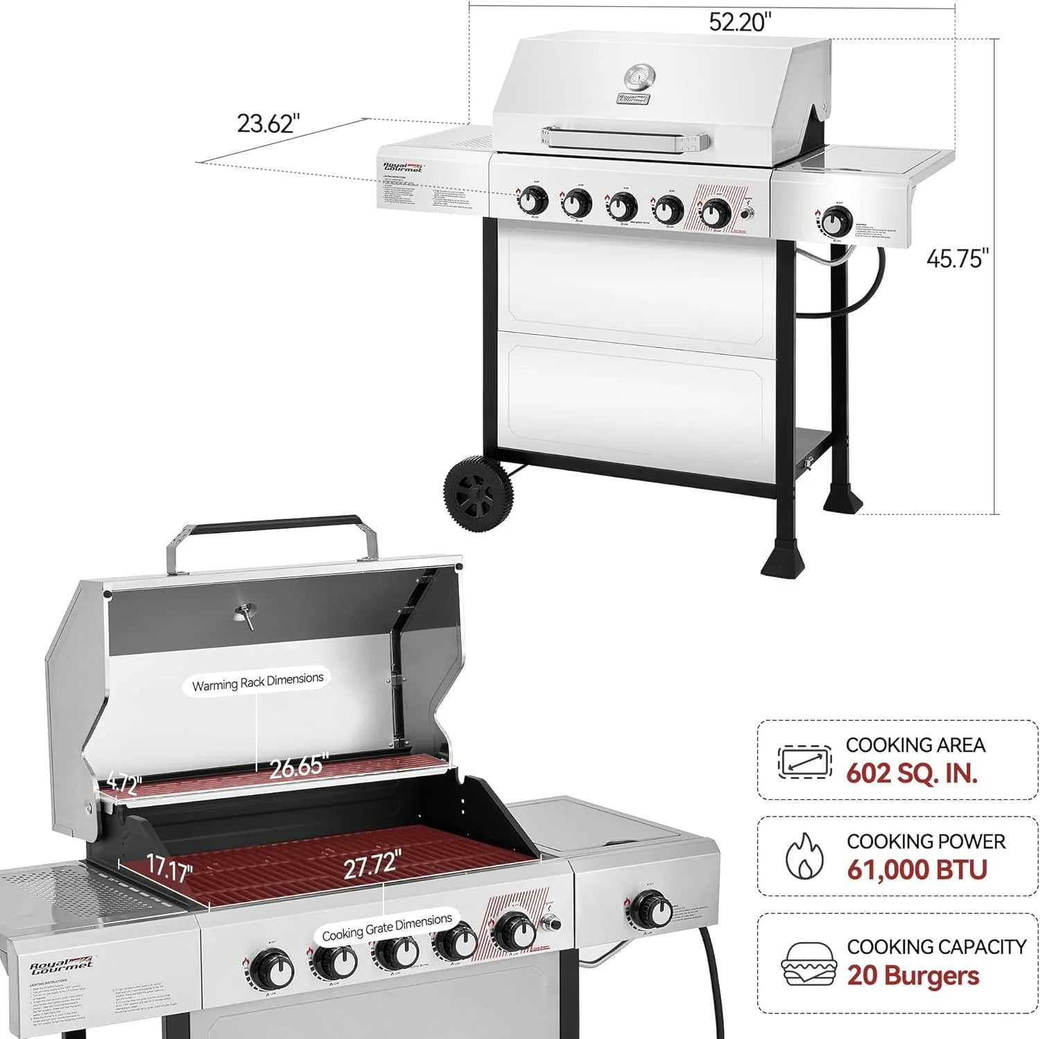 Royal Gourmet GA5401T 5-Burner Grill Liquid Propane Gas Grill with Side Burner