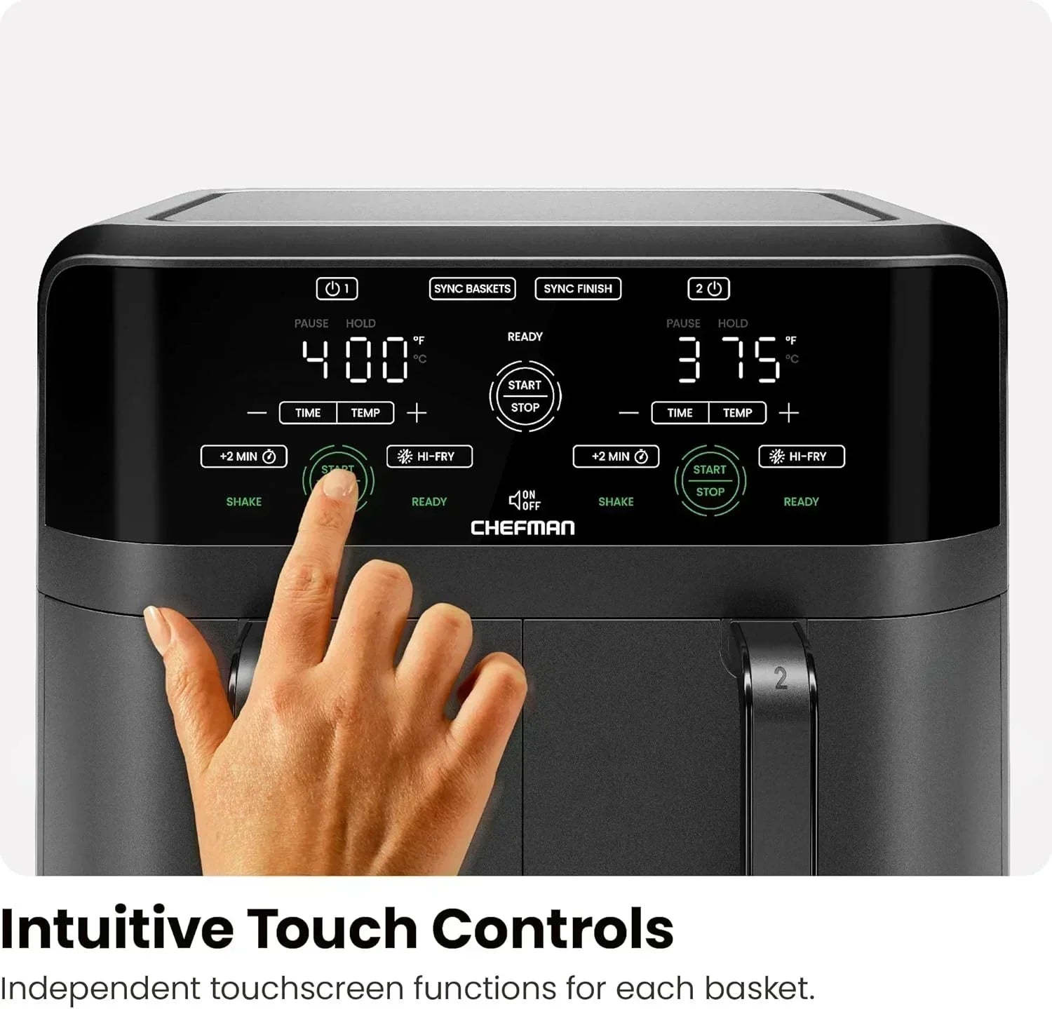 Chefman 6-Quart Dual Basket Air Fryer Digital Touchscreen Smart Sync Finish High-Frying